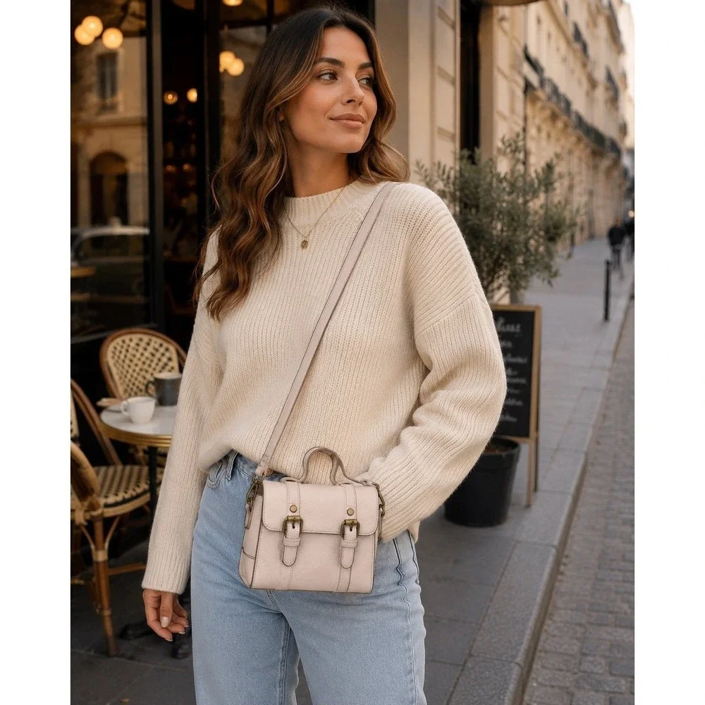 Anthropologie Crossbody Satchel Bag Blush Pink Faux‎ Leather Mini Messenger